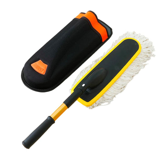 CARBINIC Soft Microfiber Car Duster with Extendable Handle, Wax Treated Cotton Strands, Storage Case, Black.