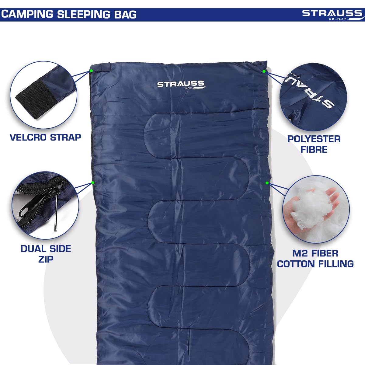 STRAUSS Camping Sleeping Bag 8C to -20C, for Summer, Spring, Winter. Lightweight, Portable, Ideal for Travel, Camping, Hiking, Trekking. For Adults, Kids.