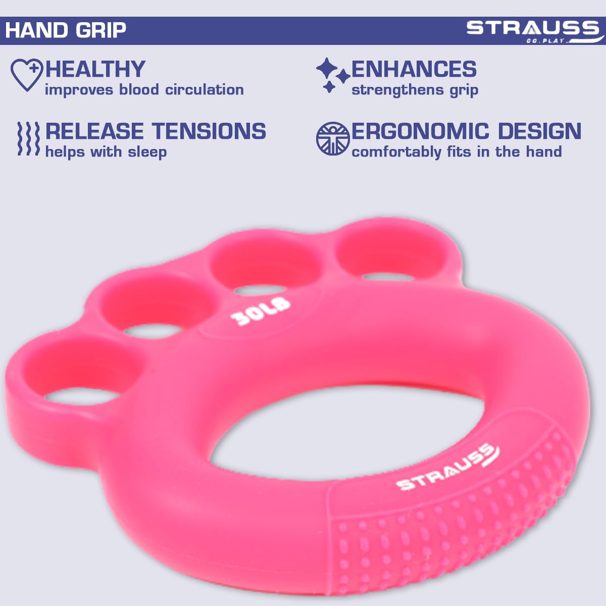 Strauss Adjustable Finger and Hand Exerciser  FingerPalm Gripper  Hand Strengthener for Carpal Tunnel Relief and Grip Strength for Men  Women Pink