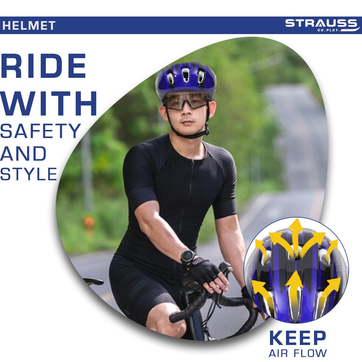 Strauss ArmorX Cycling Helmet: Lightweight, Good Ventilation, Multi-Sport, EPS Foam, Ideal for Adults 15+, Blue.