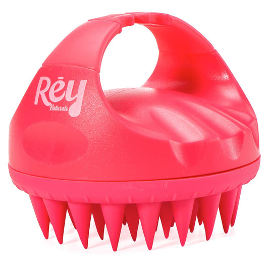 Rey Naturals Hair Scalp Massager Shampoo Brush - Hair Growth Scalp Care and Relaxation - Soft Bristles for Gentle Massage - Pink Color Red