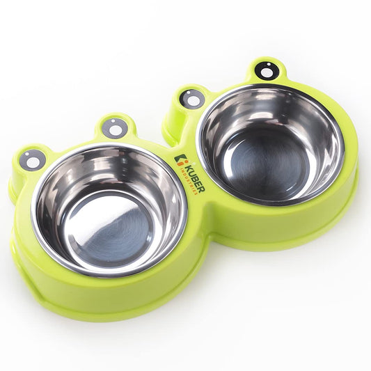 Urbane Home Dog Food BowlStainless SteelPVC Material Dog BowlsNon SlipDurableSturdyNon ToxicPerfect Dog Accessories for Indoor  Outdoor UseA1009GGreen