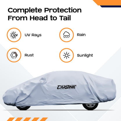 CARBINIC Car Body Cover for KIA Seltos 2019: Water Resistant, UV Protection, Scratchproof, Dustproof, All-Weather, Mirror Pocket, Antenna, Silver