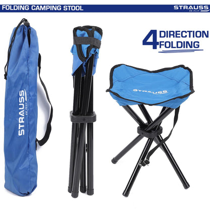 STRAUSS Folding Camping Chair  Portable  Foldable Stool  Portable Chair for Camping Fishing Hiking Gardening and Beach 4 Leg Chair Blue