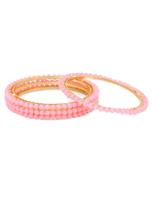 Yellow Chimes Gold-Plated Copper Beads Bangles set for Womens  Pink