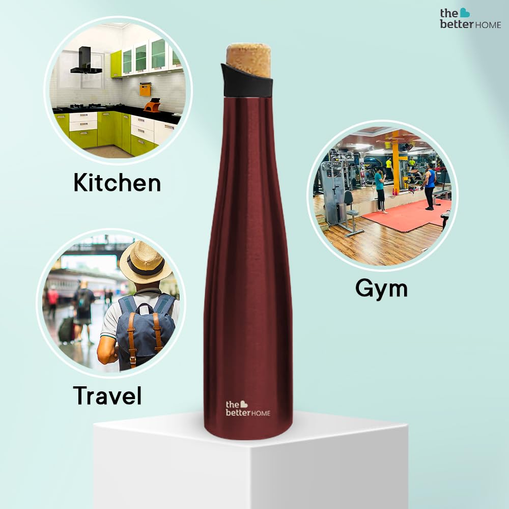 The Better Home Insulated Stainless Steel Water Bottle, 500ml, Pack of 9, 18 Hours Insulation, Leak Proof, BPA Free, Wine Colour.