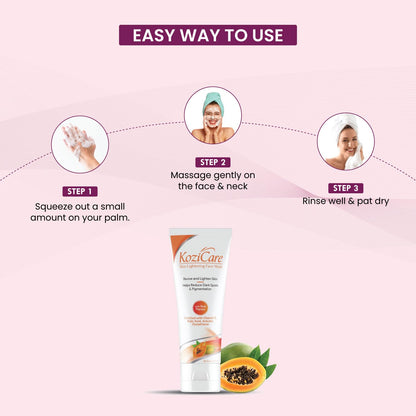 Kozicare Kojic Acid Face Wash  Glutathione Face Wash  Papaya Face Wash  Acne Wash for Glowing Skin  Face Wash for Women  Men  Face Cleanser  Skin Care - 100 Ml