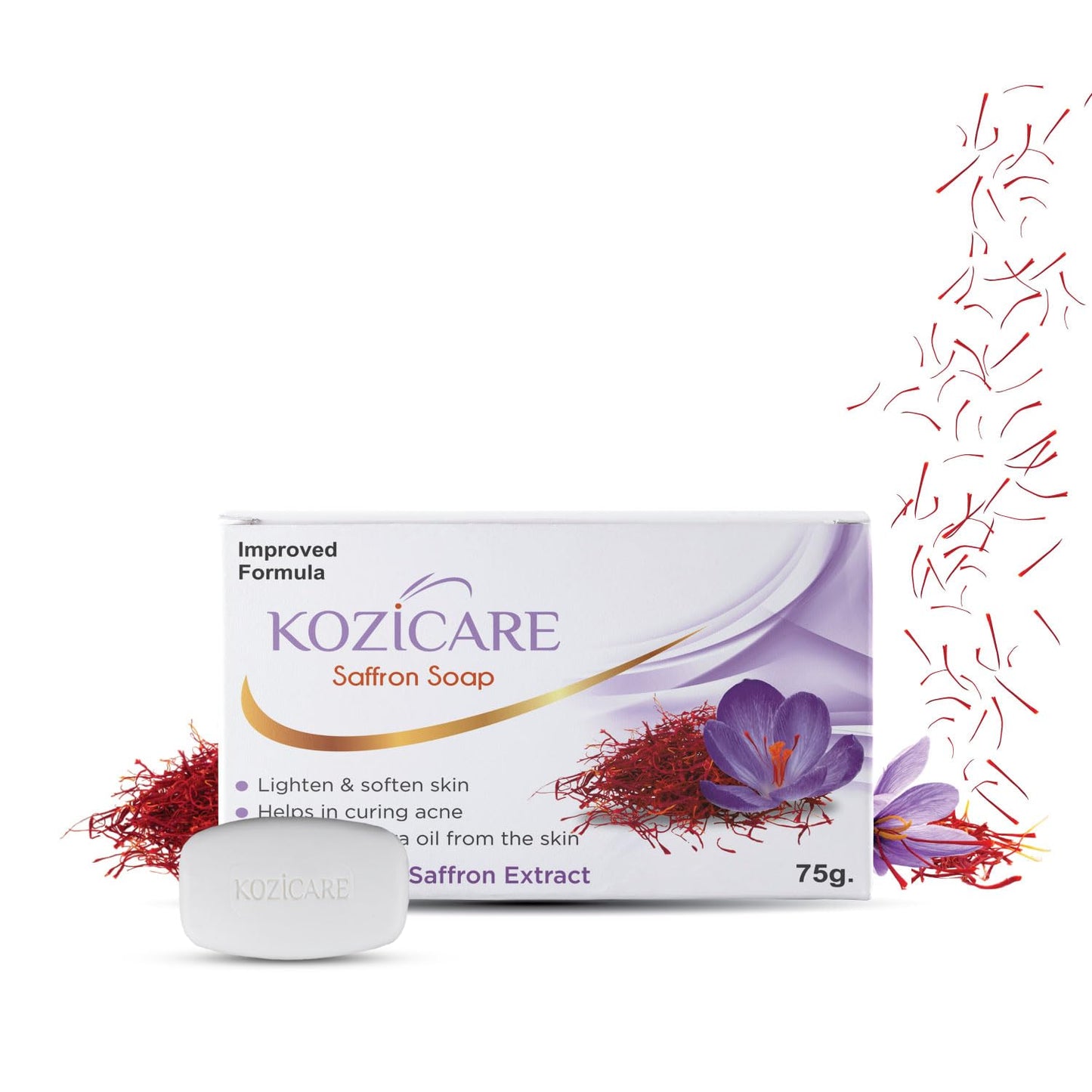 Kozicare Saffron Soap  Skin Brightening  Dark Spot Remover  Real Saffron Olive Oil and Kojic Acid Formula  For Face  Body  Smooth Acne Scars Uneven Skin Tone  - 75gm Pack of 12