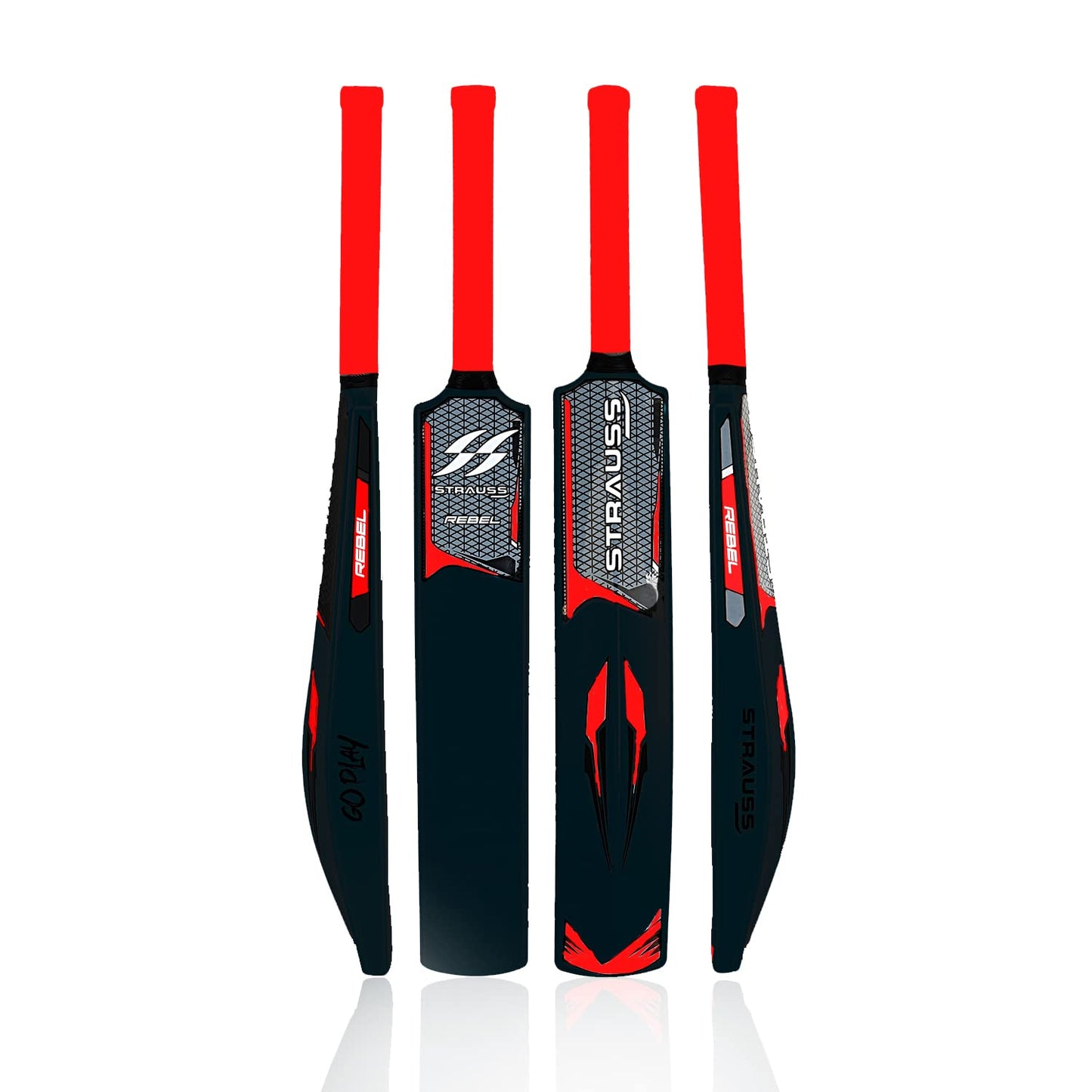 Strauss Cricket Combo Kit: Full Size, 1 Bat, 1 Ball, 3 Stumps, 2 Bails, 1 Base, Black, for All Ages, Tennis/Synthetic Ball.