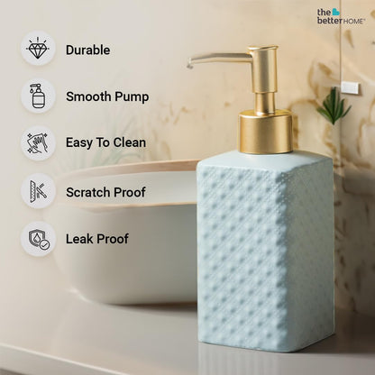 The Better Home Ceramic Soap Dispenser Set 350ML, 3Pcs for Bathroom, Kitchen, Hand Soap, Wash Basin.