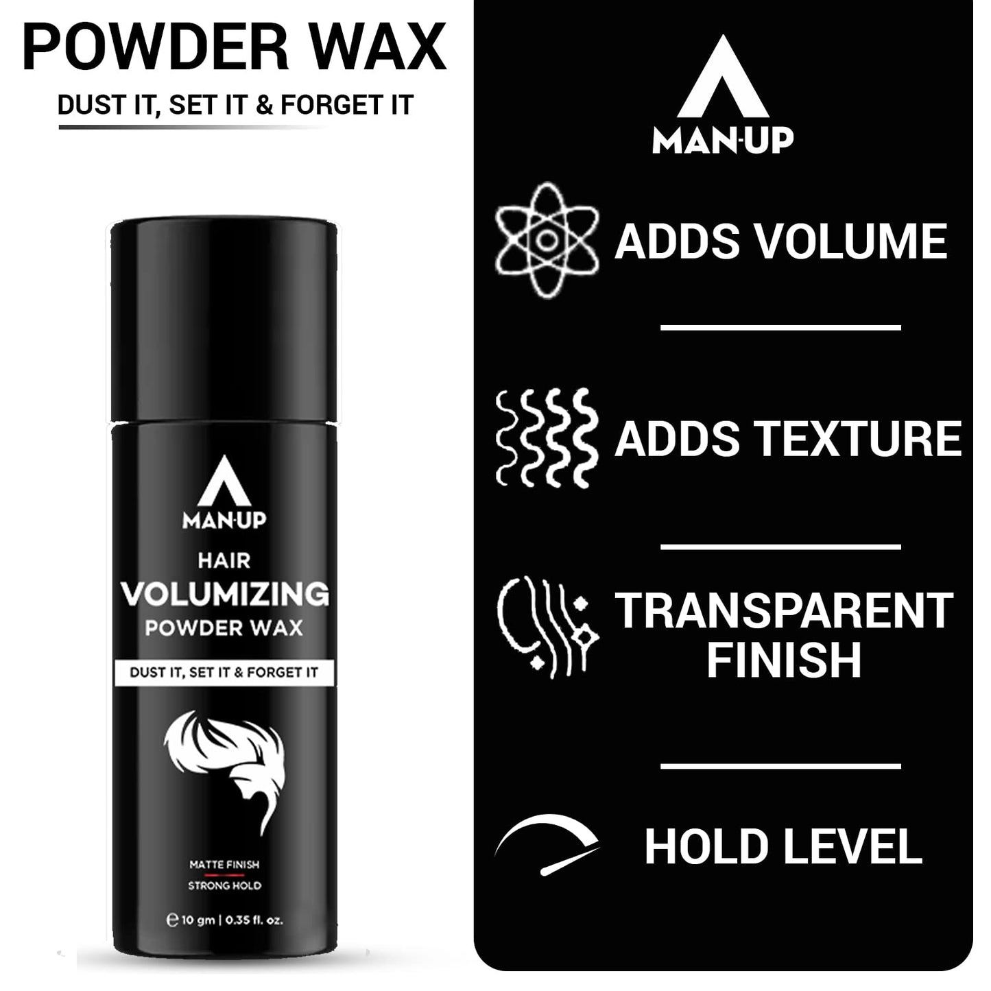 Man-Up Hair Volumizing Powder Wax For Men  Strong Hold With Matte Finish Hair Styling  All Natural Hair Styling Powder  For All Hair Types - 10gm Pack of 5