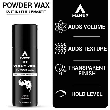 Man-Up Hair Volumizing Powder Wax for Men, Strong Hold, Matte Finish, All Natural, 10gm Pack of 5