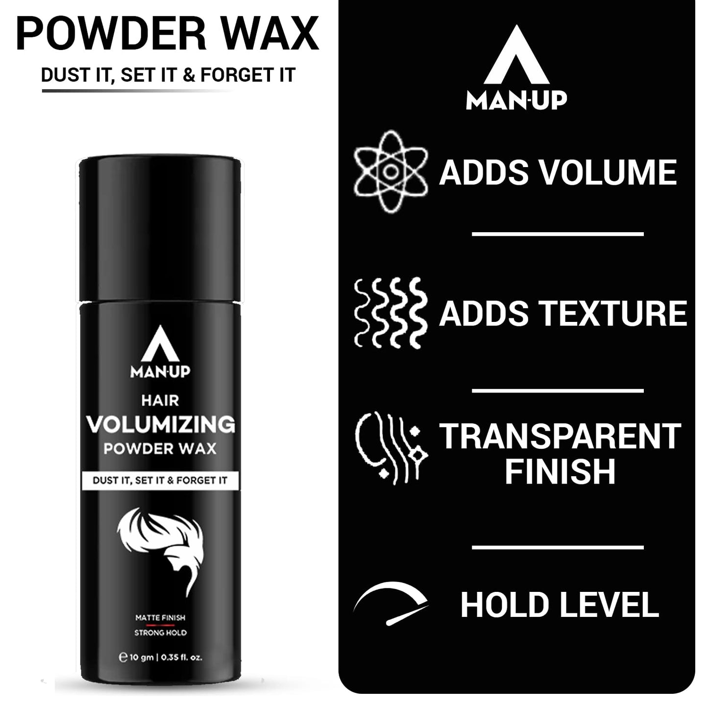 Man-Up Hair Volumizing Powder Wax For Men  Strong Hold With Matte Finish Hair Styling  All Natural Hair Styling Powder  For All Hair Types - 10gm Pack of 50