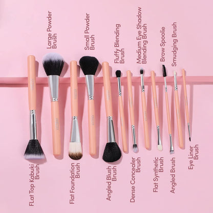 Prolixr Eye Makeup Brush Set - 12 Professional Vegan Brushes, Precise Application, Seamless Blending, Includes Pink Travel Pouch