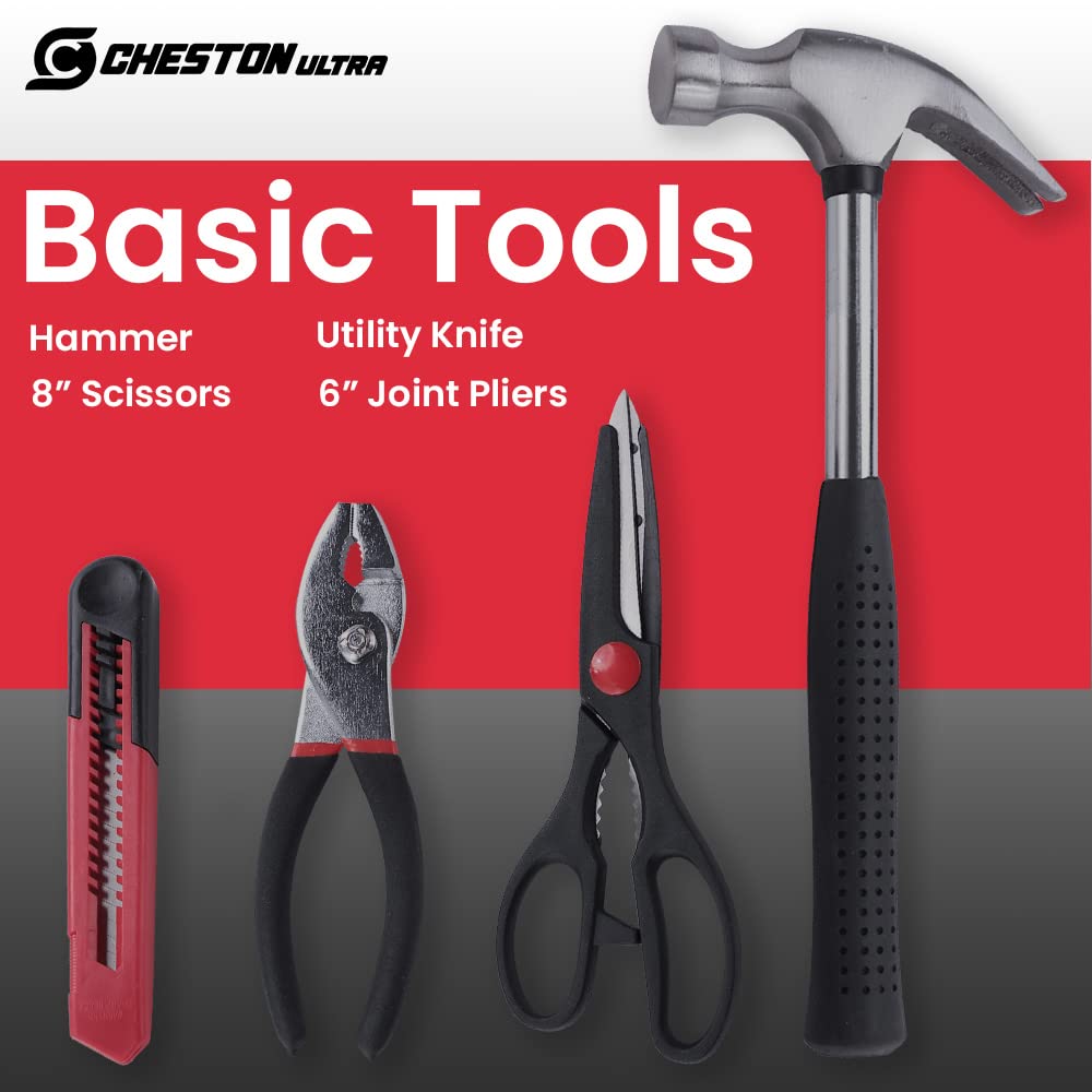 Cheston Ultra 39 Piece Hand Tool Kit: Non-Slip, Corrosion Resistant Handles, Multi-Utility Household & Professional Tools, Screwdriver, Socket, Wrench, Pliers