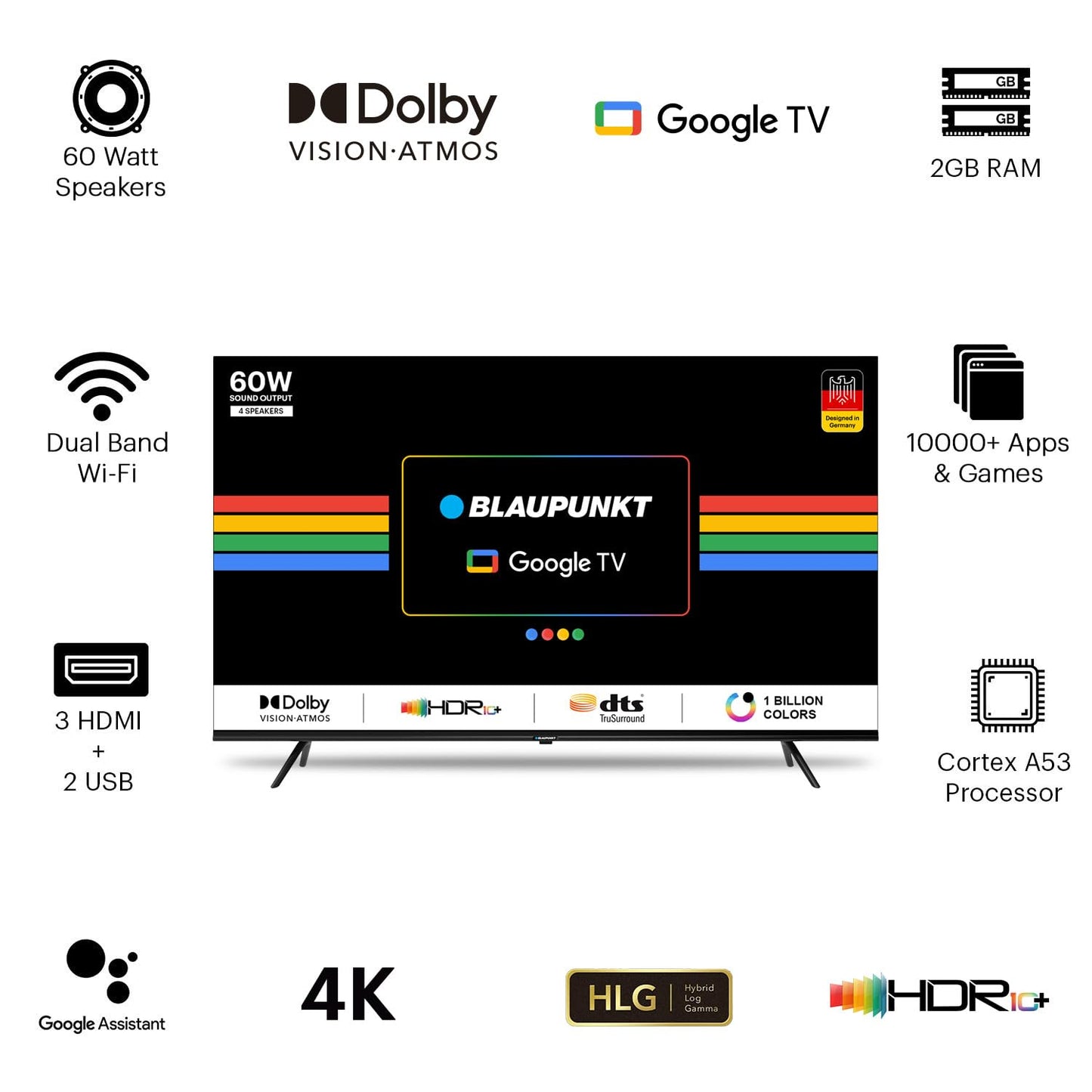 Blaupunkt 126 cm 50 inches Cyber Sound G2 series 4k Ultra HD LED Google TV 50CSGT7022 Black