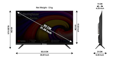 Westinghouse 80 cm 32 inches Pi Series HD Ready Smart LED TV WH32SP17 Black