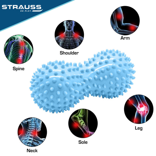 Strauss Massage Lacrosse Ball, Peanut Spiky, ideal for foot, back, shoulder, deep tissue muscle therapy, strength, Sky Blue.