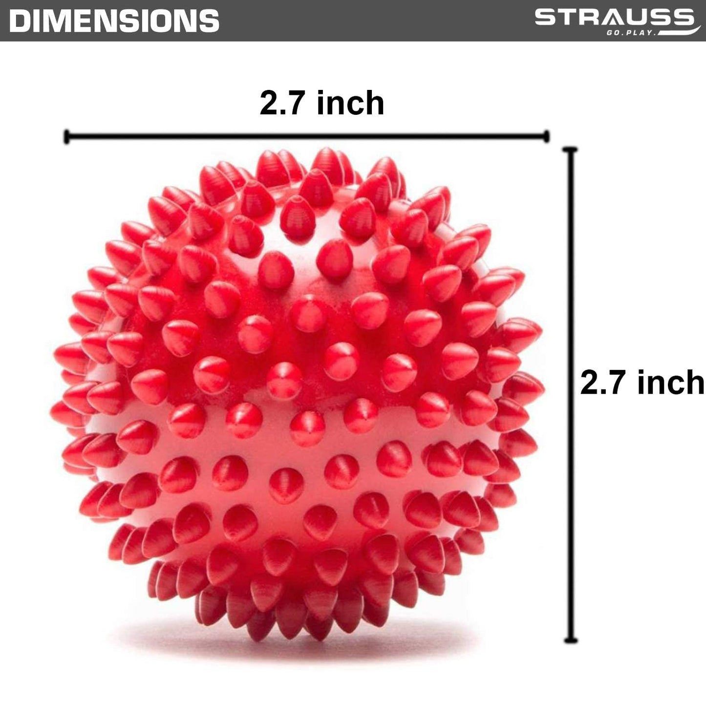 Strauss 2.7" Acupressure Massage Ball for Physiotherapy, Deep Tissue, Trigger Point, Myofascial Release, Pain Relief - Red