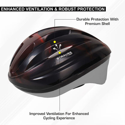 Strauss Cycling Helmet Elite: Lightweight, Superior Ventilation, EPS Foam, for Adults & Kids, Junior Size, Black/Red.