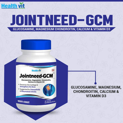 Healthvit Jointneed-GCM: Glucosamine, Magnesium, Chondroitin, Calcium, Vitamin D for Bone & Muscle Health, Joint Support - 60 Tablets