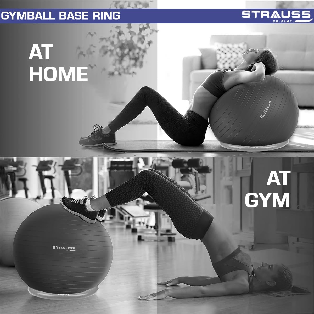 Strauss Gym Ball Base Ring  Round Anti SlipThickened  Stable Base Yoga Ball Fitness Balance Base  Suitable for HomeGym  OfficeGrey