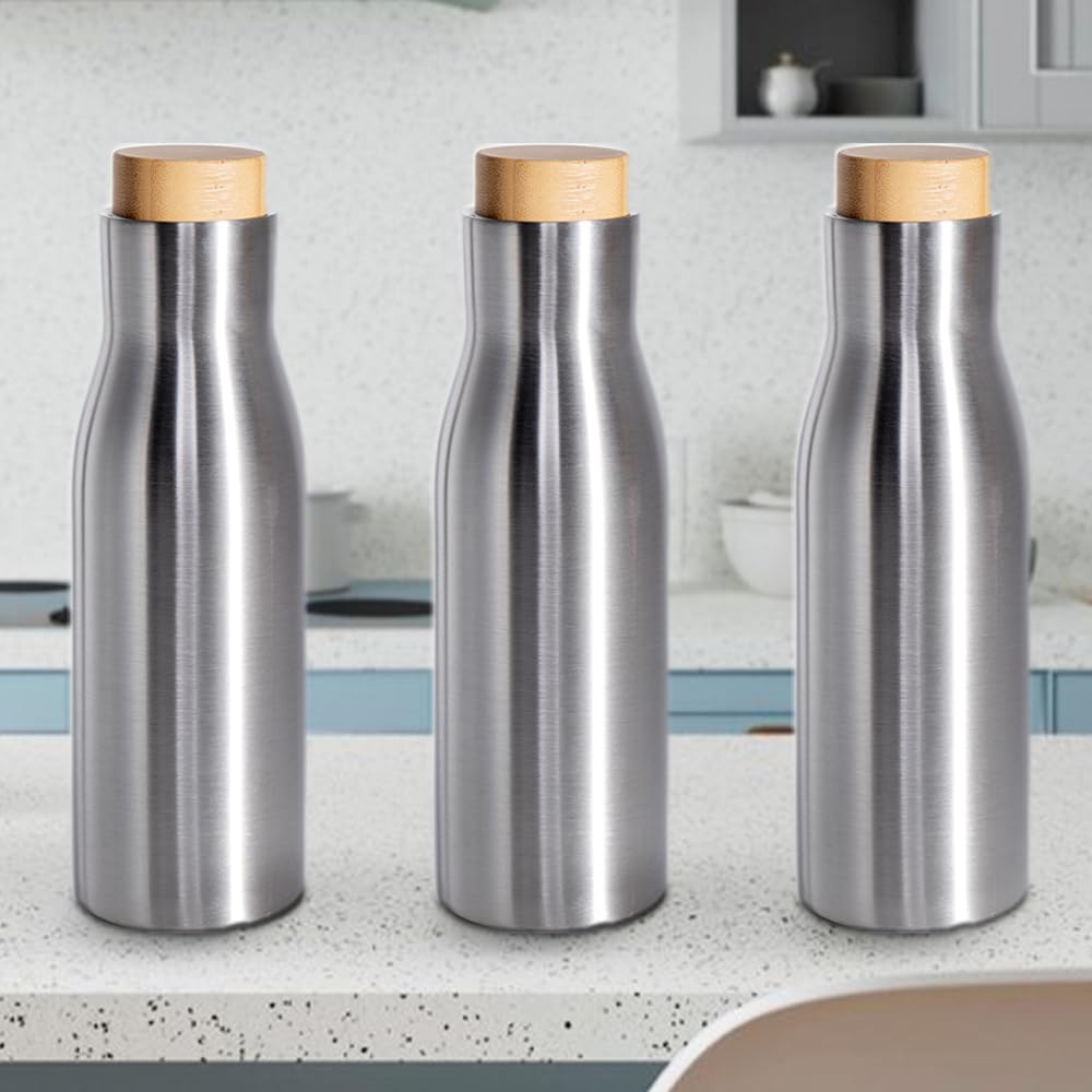 Better Home 500ml Insulated Stainless Steel Water Bottle, Bamboo Lid, BPA Free, Hot 18hrs, Cold 24hrs, Pack of 3.