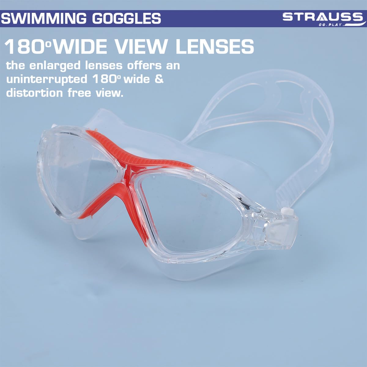 STRAUSS Swimming Goggles  Anti Fog  UV Protection  Swimming Goggles for Kids Adults  Fully Adjustable Swimming Goggles with A Case CoverRed