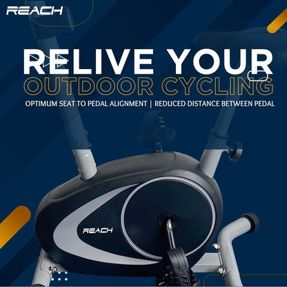 Reach B-202 Magnetic Exercise Cycle: 4kg Flywheel, Adjustable Resistance, Cushioned Seat, LCD Screen, Max User Weight 100kg.