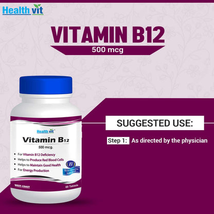 Healthvit Vitamin B12 500 mcg - 60 Tablets