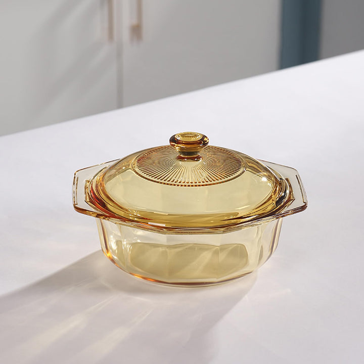 The Better Home Zest Series 1.1L Borosilicate Glass Casserole with Lid, Microwave & Dishwasher Safe, Housewarming Gift, Amber.