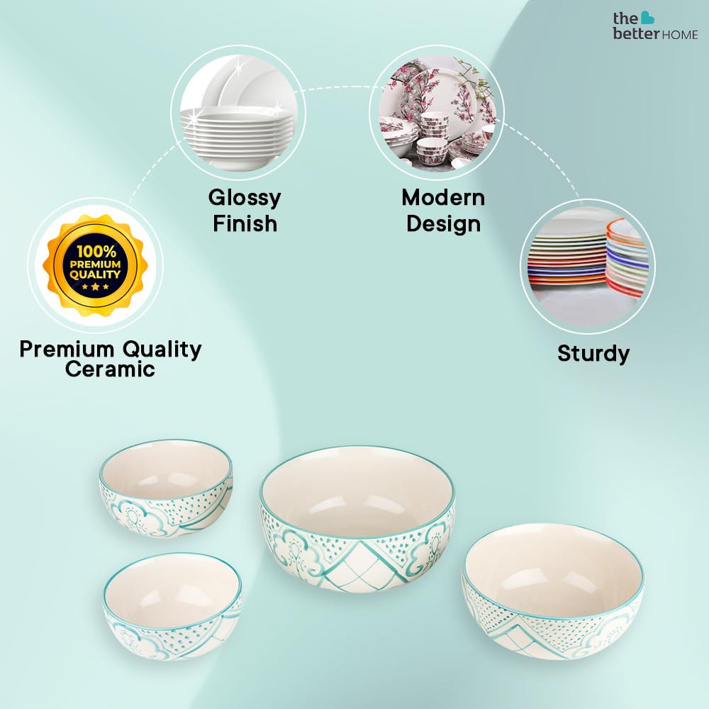 The Better Home Terra Series Ceramic Bowl Set: 4pcs, Microwave Safe, 1400ml, 300ml, 260ml, 120ml, for Snacks, Dinner, Ramen, Soup.