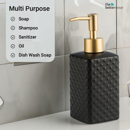 The Better Home 350ml Soap Dispenser Bottle - Black Set of 4 Ceramic Liquid Pump Dispenser for Kitchen Wash-Basin and Bathroom