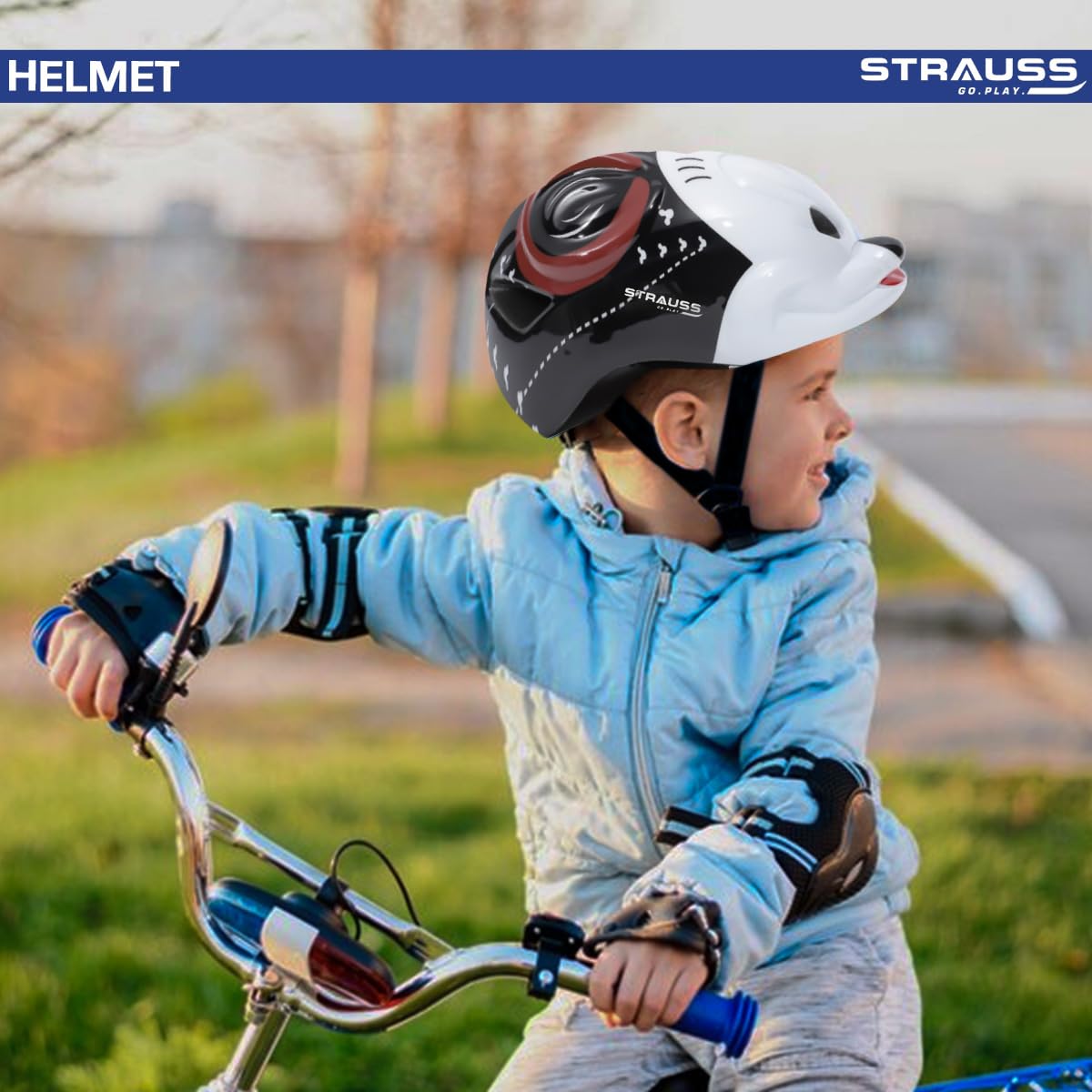 Strauss Kids Cycling Helmet, Lightweight, Superior Ventilation, Adjustable Size, Multisport for Cycling, Skating, Skateboarding, Black.