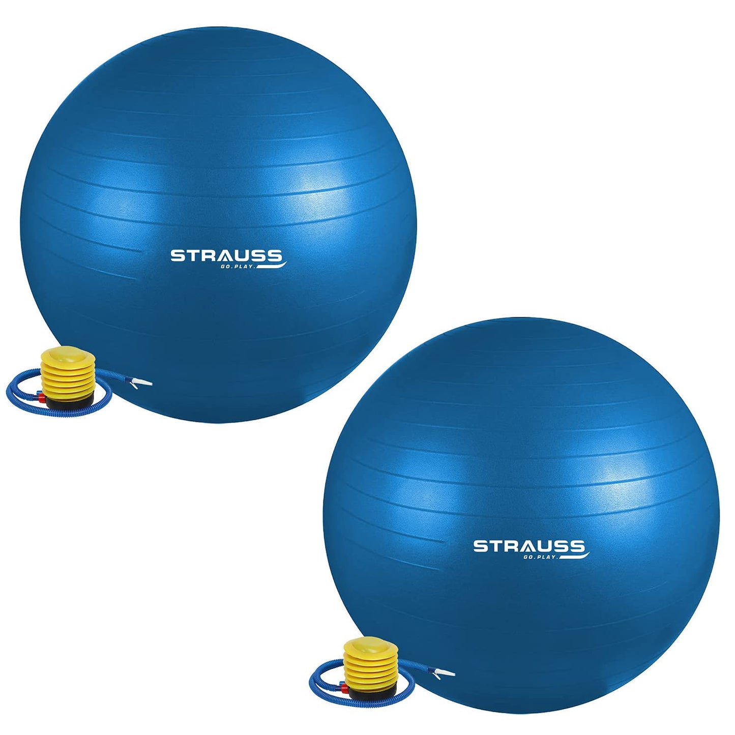 STRAUSS Anti Burst Gym BallExercise BallYoga BallWorkout Ball 75Cm Blue Pack of 2