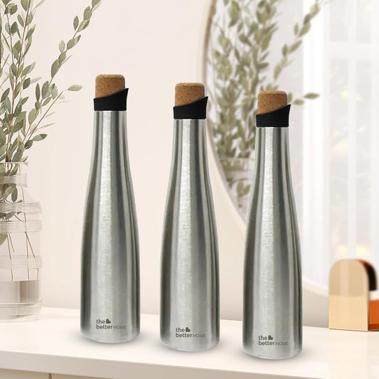 Better Home Insulated Stainless Steel Water Bottle, 500ml, Pack of 3, 18 Hours Insulation, Leak Proof, BPA Free, Silver.