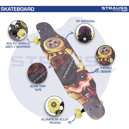 STRAUSS Plastic Skateboard, Anti-Skid, High Precision Bearings, Light-Up Wheels, Ideal for 8+ Years, 31x8 Inch, Astronaut, Multicolor