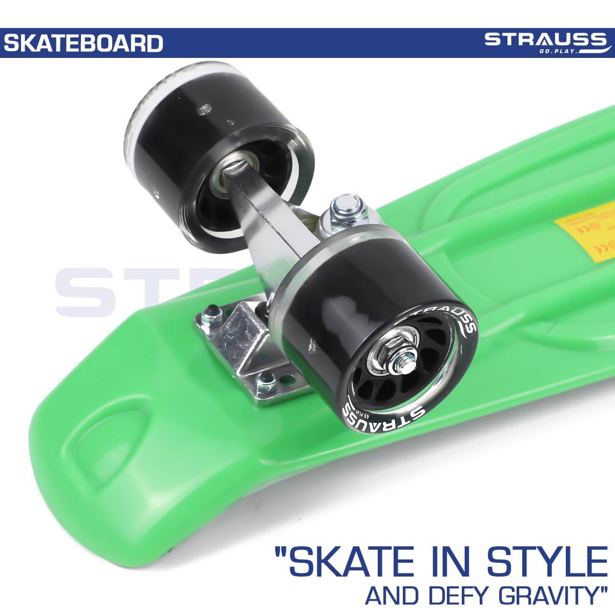 STRAUSS Cruiser Skateboard, ABEC-7 Bearings, PU Wheels with Light, Anti-Skid, 22x6", Checkered Green, Ideal for 8+ Years