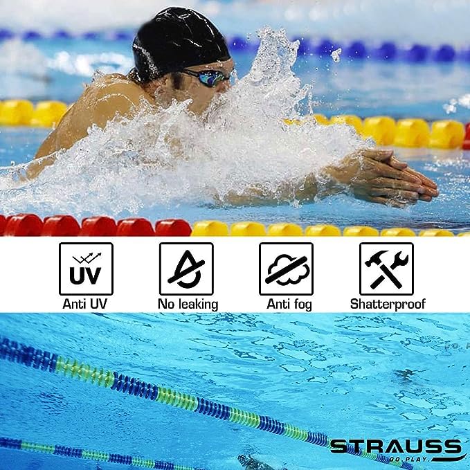 STRAUSS Swimming Goggles Set with UV and Anti Fog Protection  Swimming Kit of GogglesCapEarplug  Nose Plug Set - Ideal for All Age Group  Pack of 10