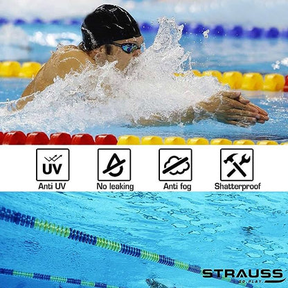 STRAUSS Swimming Goggles Set with UV and Anti Fog Protection  Swimming Kit of GogglesCapEarplug  Nose Plug Set - Ideal for All Age Group  Pack of 4