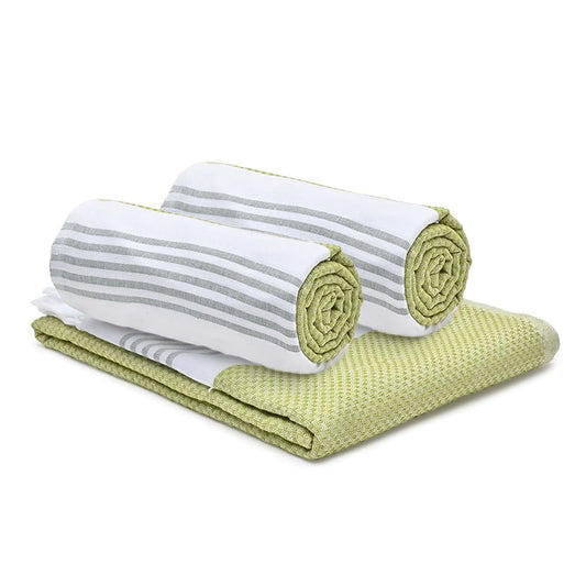 The Better Home 100 Cotton Turkish Bath Towel  Quick Drying Cotton Towel  Light Weight Soft  Absorbent Turkish Towel Pack of 3 Green