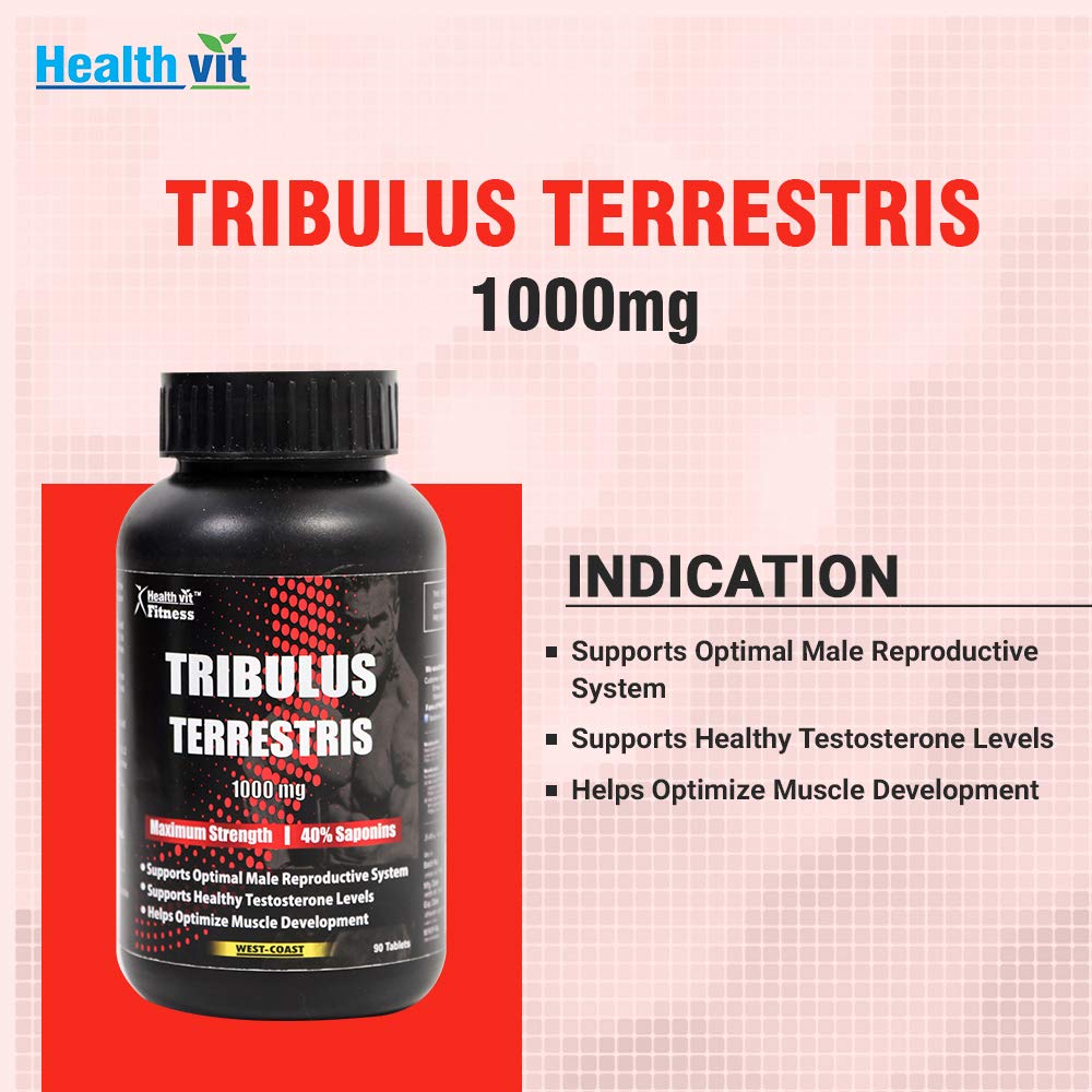 Healthvit Fitness Tribulus Terrestris 1000mg Maximum Strength 40 Saponins  Helps Muscle Development  Enhance Sports Performance - 90 Tablets