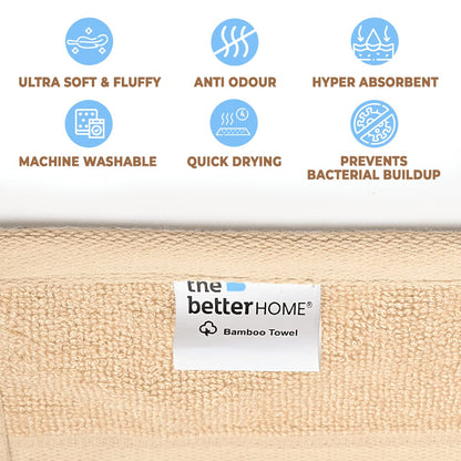 The Better Home 600GSM Bamboo Hand Towel, Anti-Odour, Anti-Bacterial, Ultra Absorbent, Quick Drying, Pack of 3 Beige.