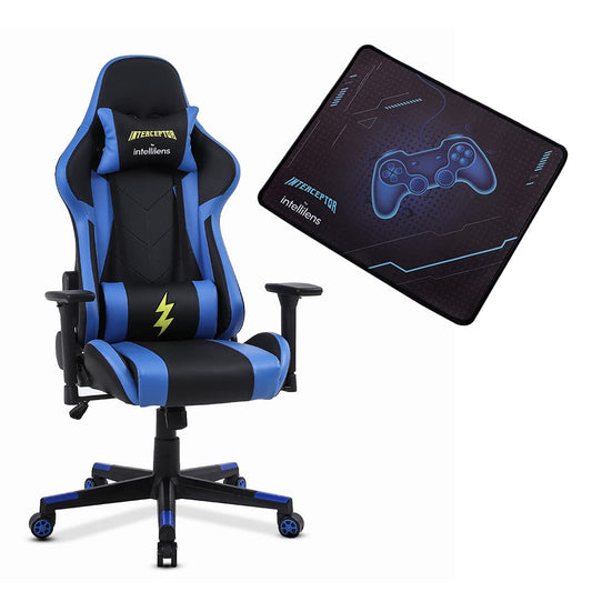 INTERCEPTOR Ergonomic Gaming Chair  Gaming Mat Combo  Premium Fabric Adjustable Neck  Lumbar Pillow 3D Adjustable Armrests