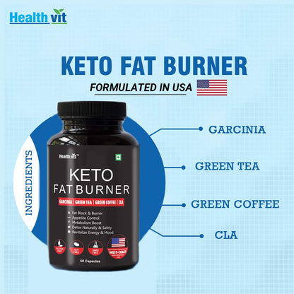 Healthvit Keto Fat Burner With Garcinia Green Tea Green Coffee CLA Pack of 60 Capsules