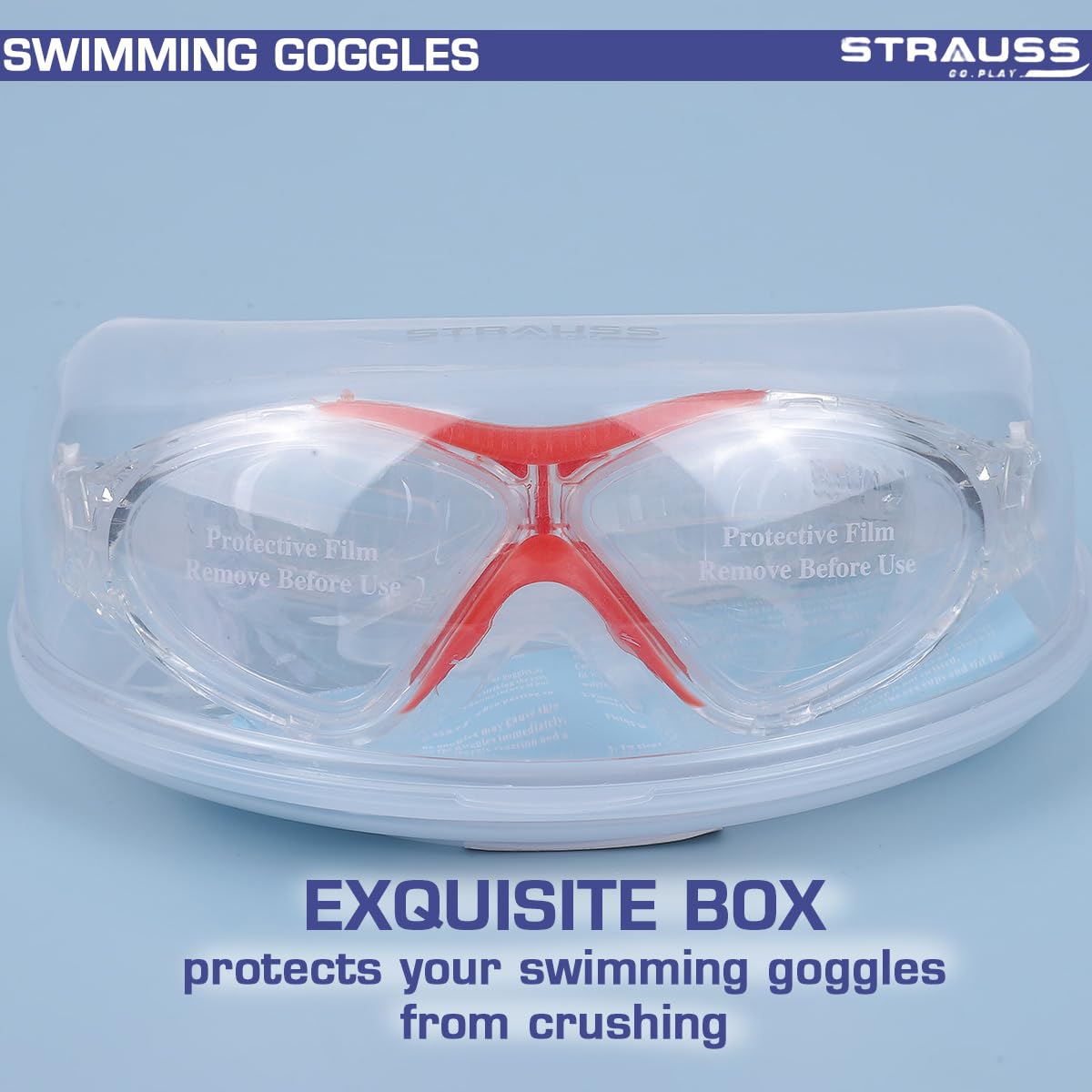 STRAUSS Swimming Goggles  Anti Fog  UV Protection  Swimming Goggles for Kids Adults  Fully Adjustable Swimming Goggles with A Case CoverRed