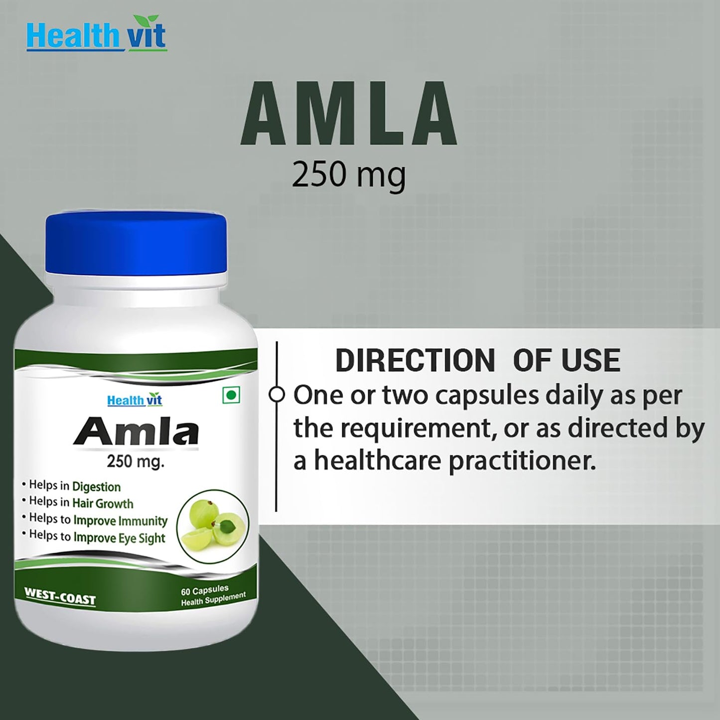 HealthVit Amda Amla Powder 250mg- 60 Capsules