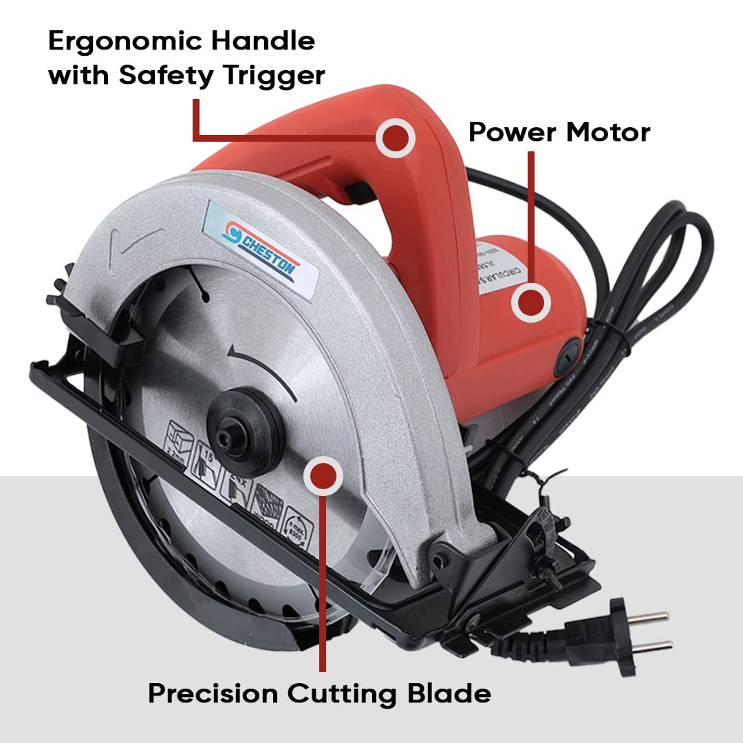 Cheston 1050W Circular Saw For Wood Cutting 185mm  7 inch  5200 RPM Copper Motor  45-65 mm Cutting Depth  Durable Depth Precision Control