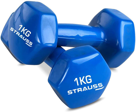 Strauss Unisex Vinyl Dumbbells Weight for Men  Women  1Kg Each 2Kg Pair  Ideal for Home Workout and Gym Exercises Blue