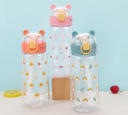 Homestic Sipper Bottle with Straw for Kids  Teddy Tumbler Sipper Cup I Cute Water Bottle with LidFood Grade PlasticOne Click OpenLeak Proof BPA Free 420 ml ISchool Boys Girls Transparent